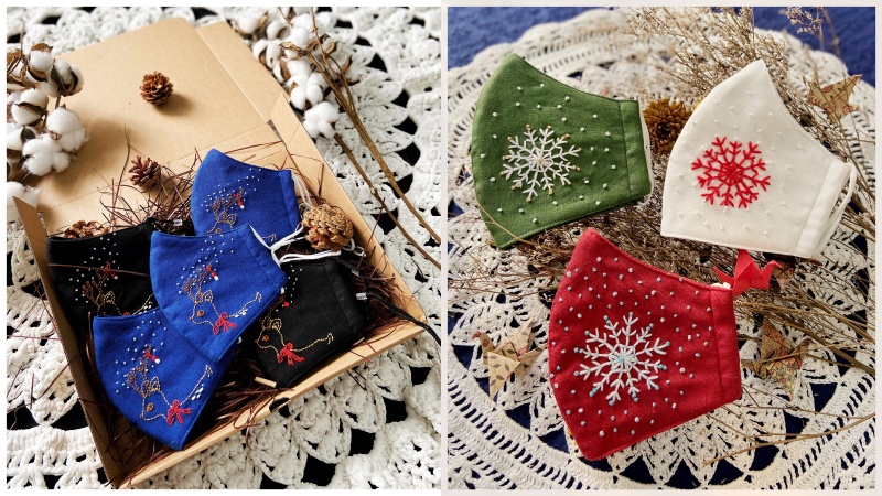 Khẩu trang vải thêu hình Noel cũng là một ý tưởng thú vị khi chọn quà noel cho đồng nghiệp