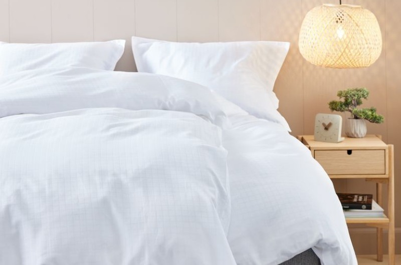 Bộ vỏ chăn gối đôi cotton sateen INGEBORG, màu trắng cao cấp