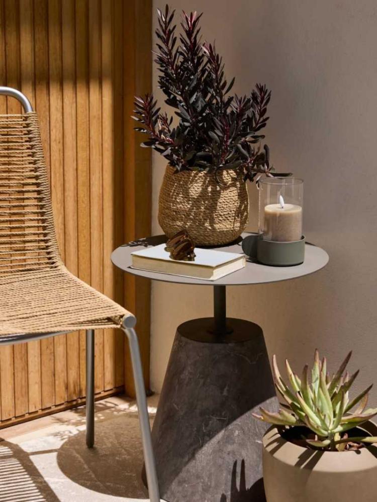 B&agrave;n g&oacute;c DALRIPA chất liệu th&eacute;p/xi măng m&agrave;u c&aacute;t đậm hiện đại