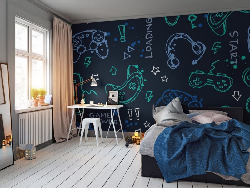 Giấy d&aacute;n tường với gam m&agrave;u vui tươi th&iacute;ch hợp cho những gia chủ l&agrave; nam, hoặc b&eacute; trai