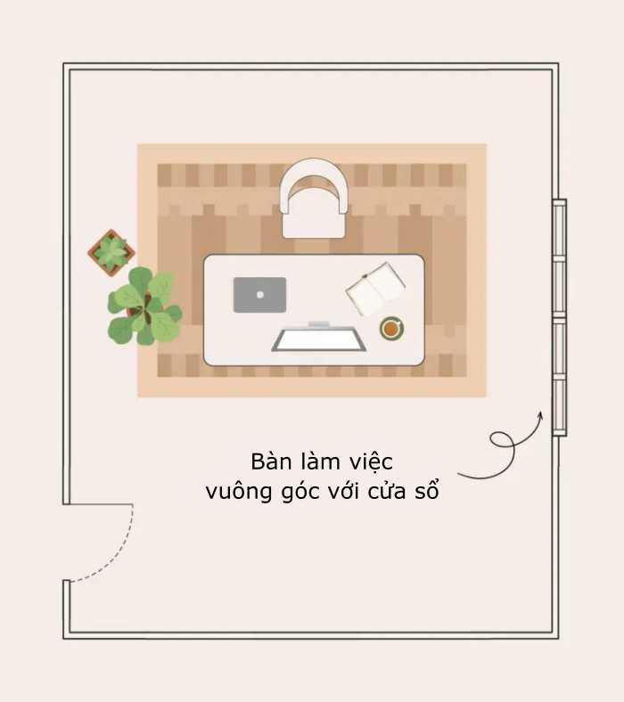 Đặt b&agrave;n l&agrave;m việc vu&ocirc;ng g&oacute;c với &ocirc; cửa sổ