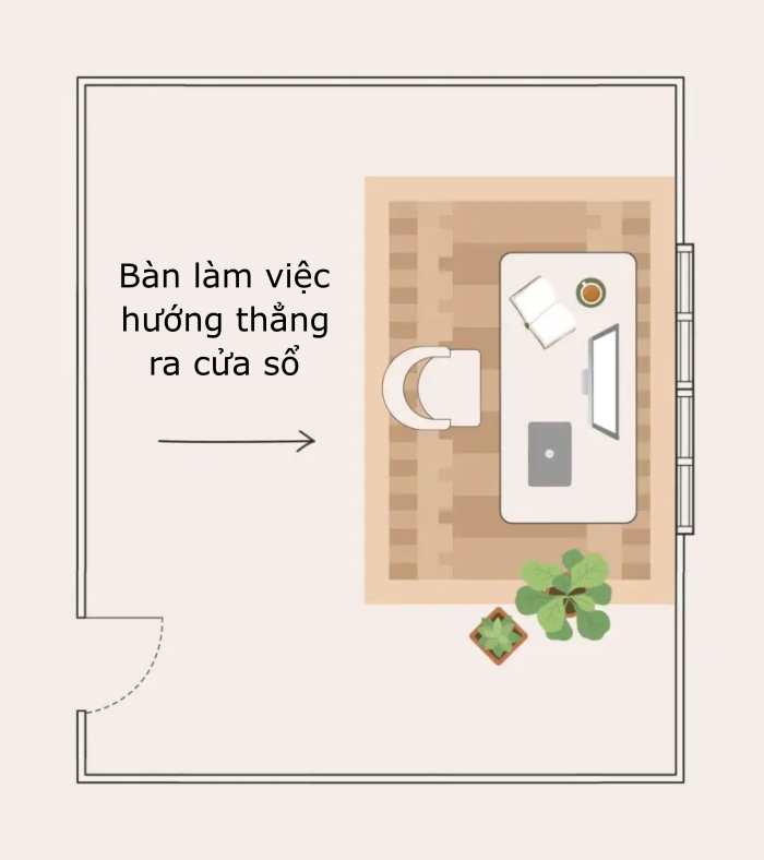 Bố tr&iacute; b&agrave;n l&agrave;m việc quay mặt trực tiếp ra cửa sổ