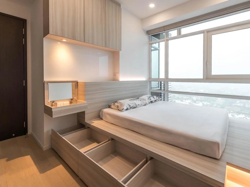 Thiết kế bục phòng ngủ 28m2 cho căn hộ