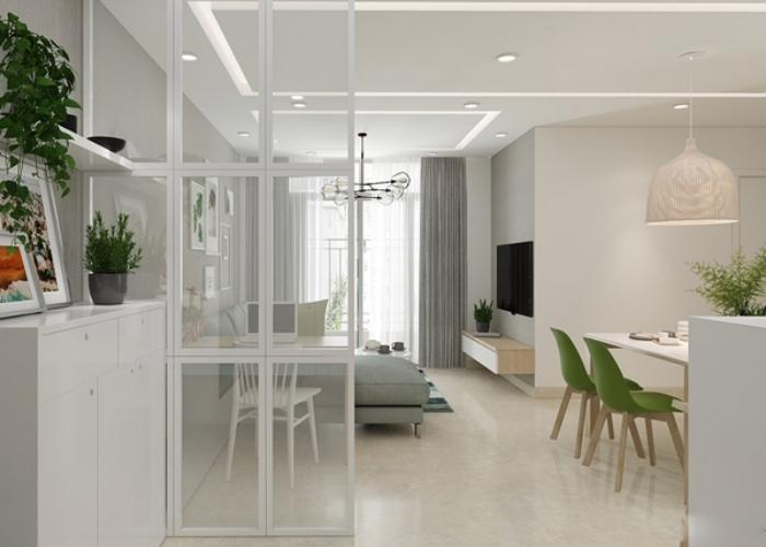 Sử dụng vách ngăn bằng kính tạo hiệu ứng rộng rãi hơn cho không gian phòng khách nhỏ