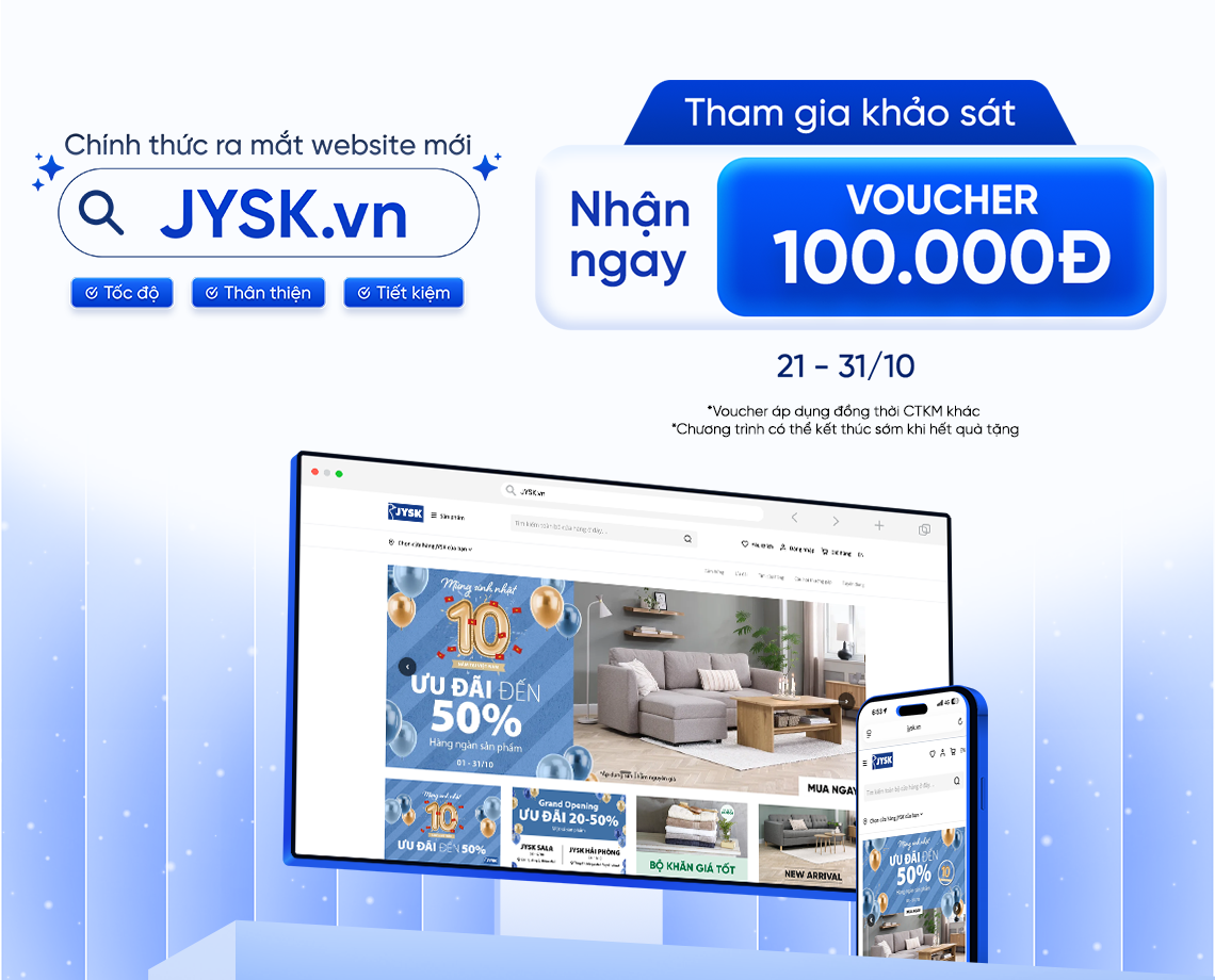 Trải nghiệm mua sắm nội thất dễ dàng hơn với JYSK.vn phiên bản hoàn toàn mới – phong cách Bắc Âu hiện đại