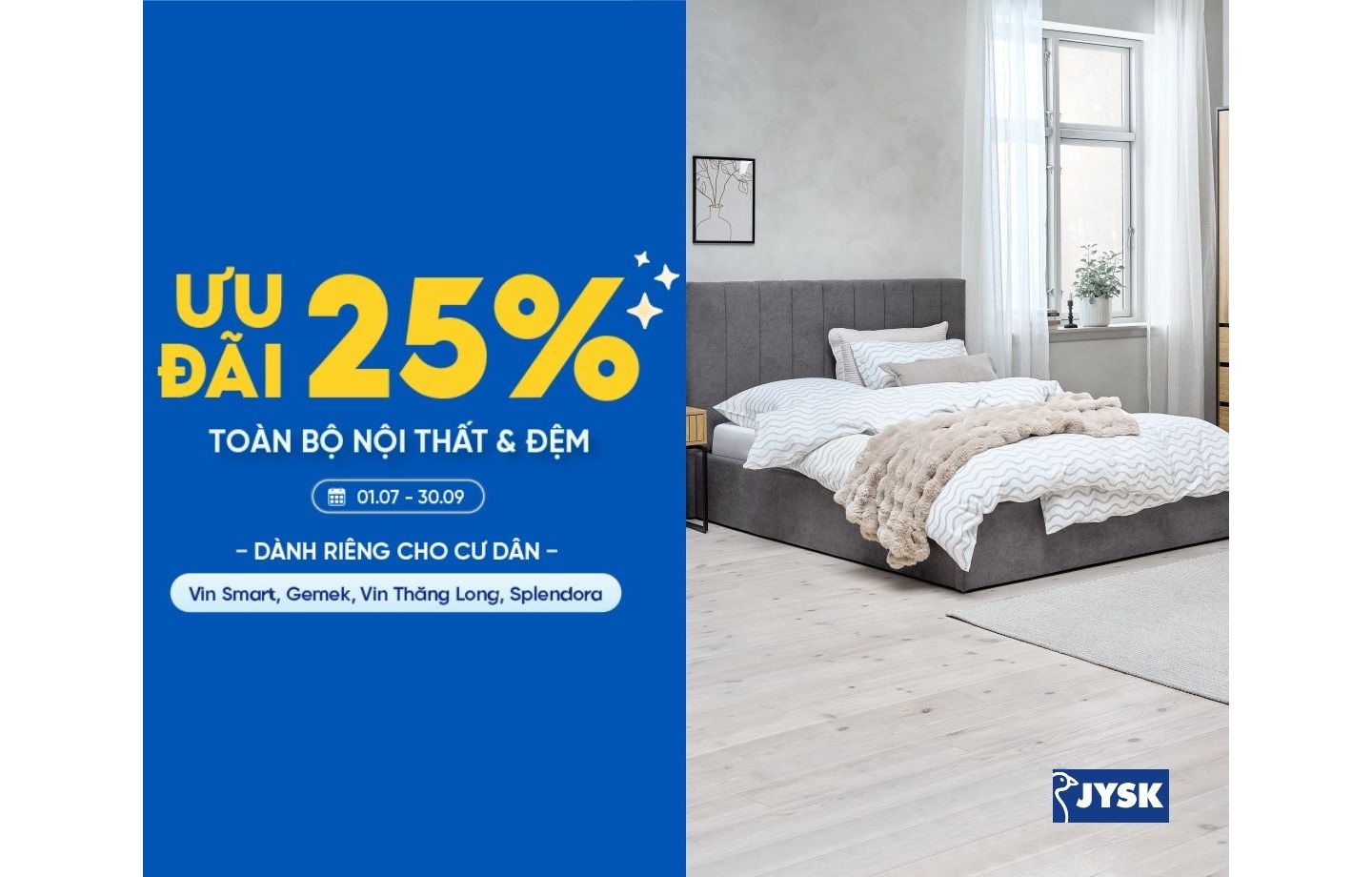 Ưu đãi 25% nội thất và đệm tại JYSK An Khánh