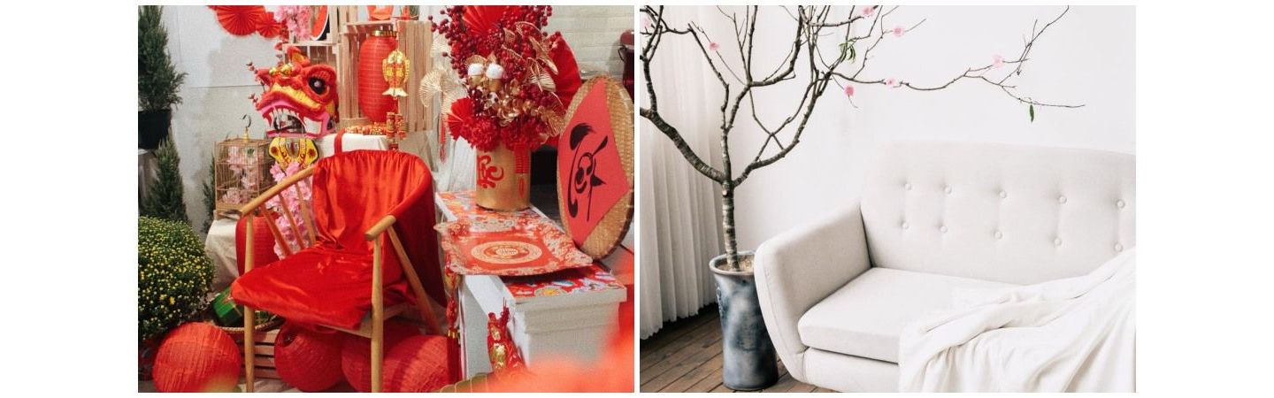 trang trí tiểu cảnh Tết màu đỏ