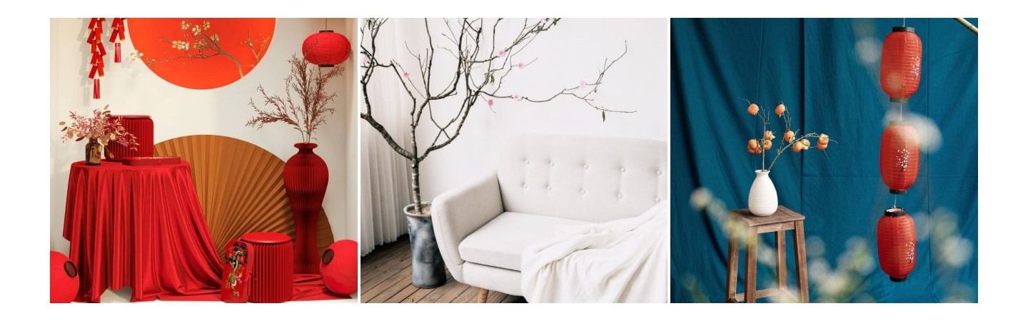 trang trí tiểu cảnh Tết màu đỏ
