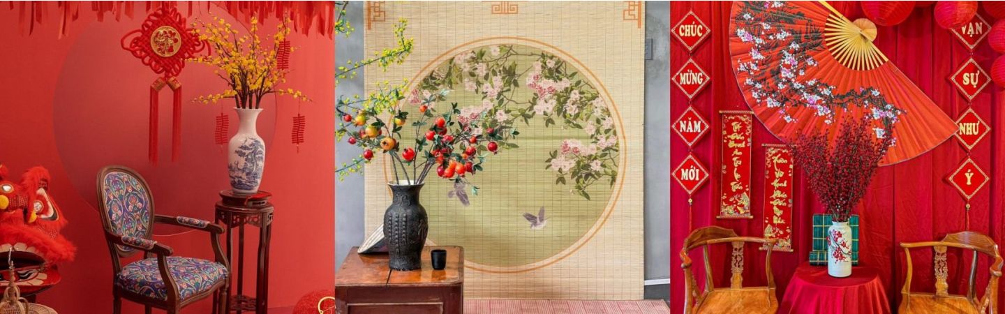 trang trí tết cổ truyền tone màu đỏ