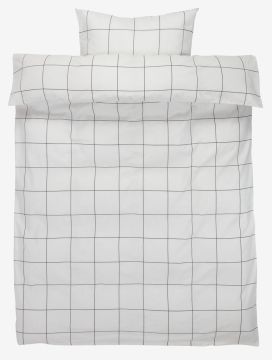 Bộ vỏ chăn gối đơn cotton | CRISTA | đen/trắng | R140xD200cm/R50xD70cm