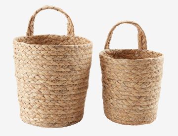 Giỏ treo | OLSTORP | sợi lục bình | màu tự nhiên | Ø15/18xC23/26cm | bộ 2 chiếc