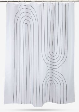 Rèm phòng tắm | SOLVARBO | polyester | trắng/xám | R180xD200cm