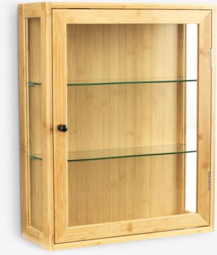 Tủ treo tường có kính | RIBE | kính/tre | màu tự nhiên | R40xS15xC50cm