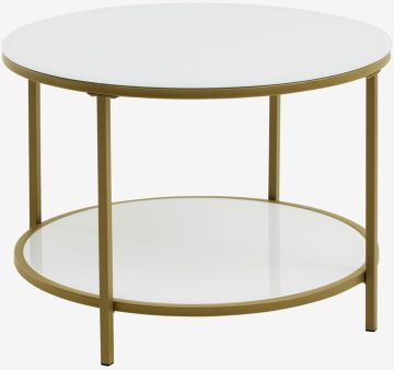 Bàn cafe | GADEVANG | kính cường lực/kim loại | trắng/vàng | Ø65xC45cm