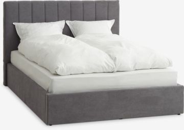 Giường | HASLEV | gỗ công nghiệp/vải polyester | xám đậm | R160xD200cm