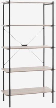 Kệ sách 5 tầng | VANDBORG | gỗ công nghiệp/kim loại | đen/sồi | R80xS40xC164cm