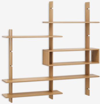 Kệ treo tường 6 ngăn | KARLEBY | gỗ công nghiệp | màu sồi ấm | R139xS20xC137cm
