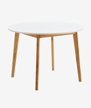 Bàn ăn | JEGIND | gỗ công nghiệp/gỗ cao su | trắng/màu sồi | Ø105xC75cm