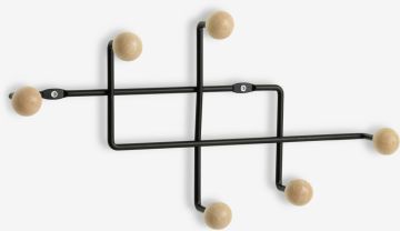 Móc treo quần áo | GAMBY | 6 móc | kim loại/gỗ tự nhiên | màu tự nhiên/đen | R41xS9xC22cm