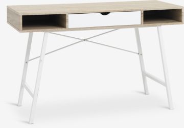 Bàn làm việc | ABBETVED | gỗ công nghiệp/kim loại | màu sồi/trắng | R48xD120xC76cm