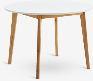 Bàn ăn | JEGIND | gỗ công nghiệp/gỗ cao su | trắng/màu sồi | Ø105xC75cm