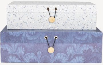 Bộ 2 hộp đựng | HAAGN | giấy nén | xanh/trắng | R23xD32x10cm/R18xD29xC8cm