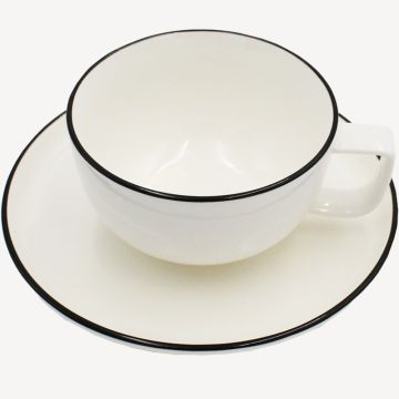 Bộ tách trà | nID | sứ trắng bóng viền đen | R10.3xD12.7xC5.9cm/Ø16.5xC2.2cm
