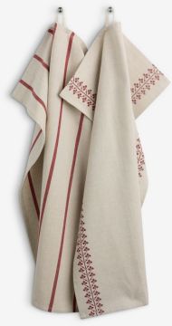 Bộ 2 khăn đa năng | MYLING | cotton | màu tự nhiên/đỏ | R50xD70cm