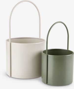 Chậu cây | KAIE | thép | be/xanh olive | Ø19/14xC32/24cm