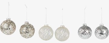 Hạt châu | URD | thủy tinh | bạc/trắng | bộ 6 | Ø8cm