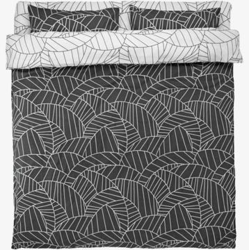 Bộ vỏ chăn gối đôi kèm ga cotton | PAULA | trắng/xám | R200xD220cm/R240xD260cm/R50xD70cm