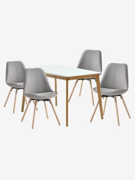 Bộ bàn ăn JEGIND D130 trắng/sồi + KASTRUP vàng cát