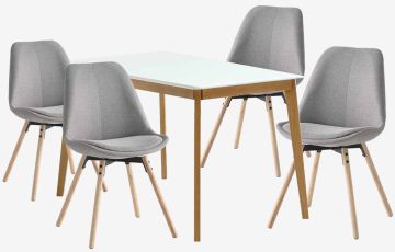 Bộ bàn ăn JEGIND D130 trắng/sồi + KASTRUP vàng cát