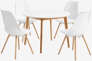 Bộ bàn ăn JEGIND Ø105 + KASTRUP trắng