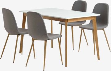 Bộ bàn ăn JEGIND D130 trắng/sồi + JONSTRUP xám/sồi