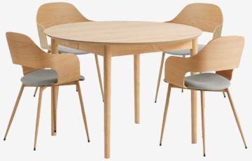 Bộ bàn ăn MARSTRAND Ø110 + HVIDOVRE xám/sồi