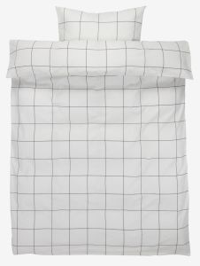 Bộ vỏ chăn gối đơn cotton | CRISTA | đen/trắng | R140xD200cm/R50xD70cm