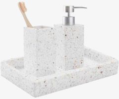Bộ 3 món phụ kiện phòng tắm | BILLSTA | nhựa polyresin/đá | họa tiết terazzo