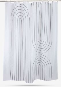 R&egrave;m ph&ograve;ng tắm | HAKKAS | polyester | trắng/x&aacute;m | R180xD200cm