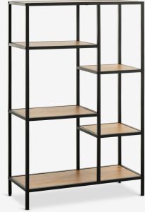 Kệ s&aacute;ch 5 tầng | TRAPPEDAL | kim loại/gỗ c&ocirc;ng nghiệp | đen/sồi | R70xS30xC109cm