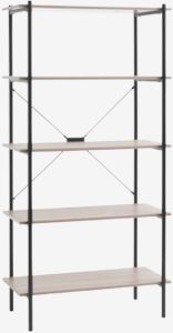 Kệ s&aacute;ch 5 tầng | VANDBORG | gỗ c&ocirc;ng nghiệp/kim loại | đen/sồi | R80xS40xC164cm