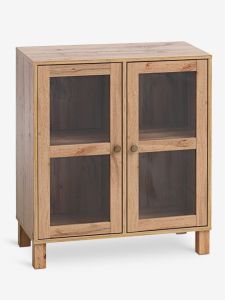 Kệ trưng b&agrave;y cửa k&iacute;nh | SKALS | gỗ c&ocirc;ng nghiệp/k&iacute;nh | m&agrave;u sồi | R71xS35xC71/81cm