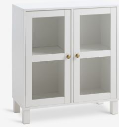 Kệ trưng b&agrave;y cửa k&iacute;nh | SKALS | gỗ c&ocirc;ng nghiệp/k&iacute;nh | trắng | R71xS35xC71/81cm