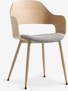 Ghế b&agrave;n ăn | HVIDOVRE | gỗ c&ocirc;ng nghiệp/vải polyester | x&aacute;m nhạt/sồi nhạt | R52xS51xC79cm