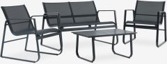 Bộ sofa ngo&agrave;i trời | HORNSLET | th&eacute;p/polyester | đen | R116xS71xC77cm/R62xS71xC77cm/R47xD85xC39cm