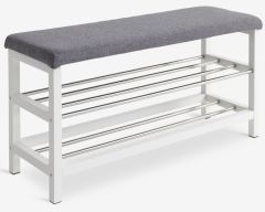 Ghế băng | EGESKOV | k&egrave;m 2 tầng để gi&agrave;y| gỗ c&ocirc;ng nghiệp/gỗ bạch dương/th&eacute;p | trắng/m&agrave;u th&eacute;p | R100xS34xC50