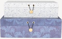 Bộ 2 hộp đựng | HAAGN | giấy n&eacute;n | xanh/trắng | R23xD32x10cm/R18xD29xC8cm