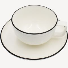 Bộ t&aacute;ch tr&agrave; | nID | sứ trắng b&oacute;ng viền đen | R10.3xD12.7xC5.9cm/&Oslash;16.5xC2.2cm