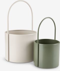 Chậu c&acirc;y | KAIE | th&eacute;p | be/xanh olive | &Oslash;19/14xC32/24cm