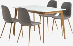 Bộ bàn ăn JEGIND D130 trắng/sồi + JONSTRUP xám/sồi